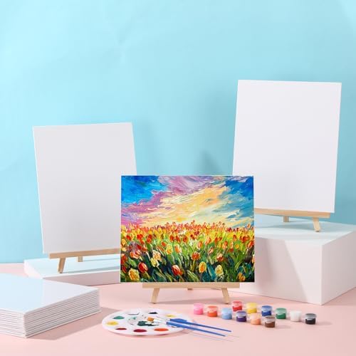 MotiMind 36 Pcs 8 x 10 Mini Canvas and 9" Easel Set Bulk for Paint Party