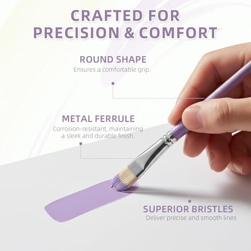 12Pcs Filbert Professional Artist Watercolor Paint Brush Set, Purple