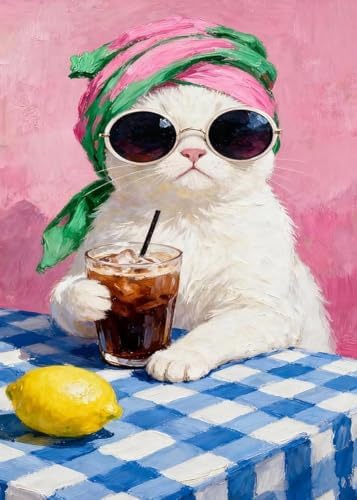 Cat Diamond Art Kits for Adults Round Diamond Painting 12x16 Inch