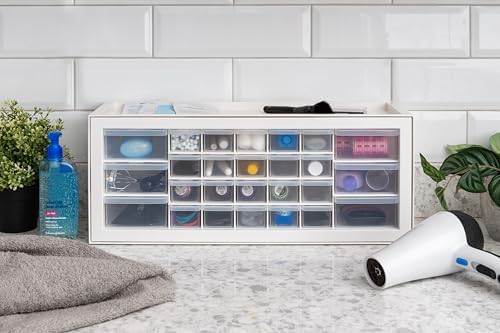 IRIS USA 26-Drawer Teacher Toolbox, Building Bricks Craft Storage, White