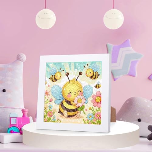 Bee Diamond Art Painting Kits for Kids with Frame Ages 4-8-12 (7x7 inch)