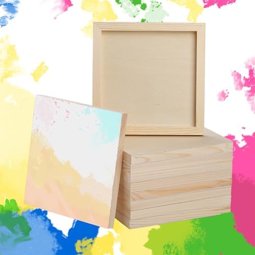 Yarlung 10 Pack Unfinished Wood Panels, 8 x 8 Inches Birch Wooden Cradled Painting Panel Canvas Boards for Watercolor, Arts and DIY Crafts, Easel Display, Use with Oils, Acrylics