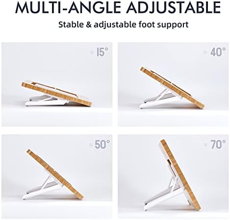 ELETIUO Upgraded Bamboo Wooden Drawing Ipad Holder with Pencil&Charger Cable Slot, Multi-Angle Adjustable Tablet Desktop,Foldable Portable Stand,Compatible with 12.9 inch ipad pro 3rd/4th/ 5th Gen