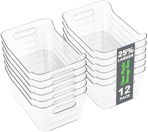 Tiawudi 12 Pack Plastic Storage Bins, Multi-Use Organizer Bins, Pantry Organizer, Clear Storage Containers for Home, Kitchen, Office, Cabinet, Shelf and Fridge Organization