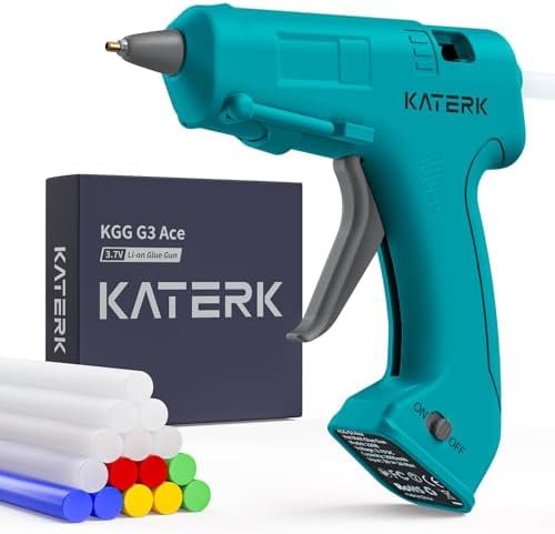 Katerk 3.7V Cordless Hot Glue Gun Kit with 15 Glue Sticks, 90s Fast Heating