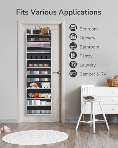 ULG 2Pack-Over The Door Organizer with 6 Large Pockets 12 Side Pockets Door Hanging Organizer Black Door Hanging