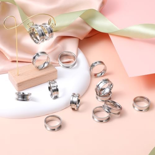 Ring Blanks, 14 Pcs Stainless Steel Finger Rings Grooved Core Inlay Blank Rings US Size 6/7/8/9/10/11/12 Empty Ring Blanks for Jewelry Making Kit Supplies