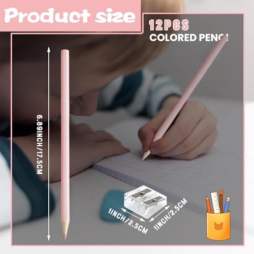12 PCS Macaron Pink Colored Pencils Pre Sharpened Pencil 2 HB - Ideal for Checking, Grading, Tests & Office/School Supplies