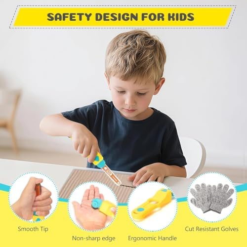 Cardboard Tools for Kids, 129 PCS Cardboard Construction Kit, Kids Building Set with Safe Serrated Cutter, Crease Roller, Screws & Nuts, Creative STEM Educational Toys Gift for Boys and Girls Age 5+