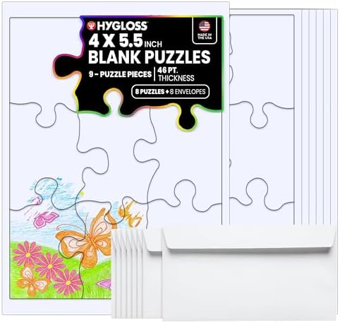 Hygloss 8 Blank Jigsaw Puzzles with Envelopes – 4 x 5.5 Inch, 9 Pieces Each – DYI party invites, Perfect for Decorating, Kids' Activities, Arts & Crafts or Party Favors