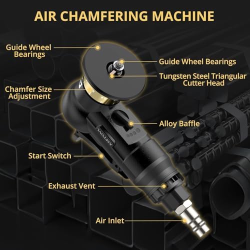 AMTOVL Pneumatic Chamfering Tool, Mini Air Chamfer Tool W/ 10C & 10R Blades | Chamfer Tool with 10 C-Angle & 10 R-Angle Blades, 45° 30000 RPM Chamfering Tool for Metal and Wood with 1/4" Air Inlet
