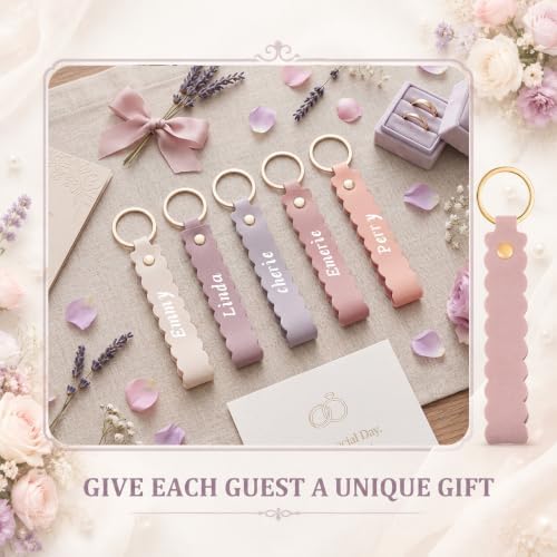 Scalloped PU Leather Keychain Blanks Laser Engraving