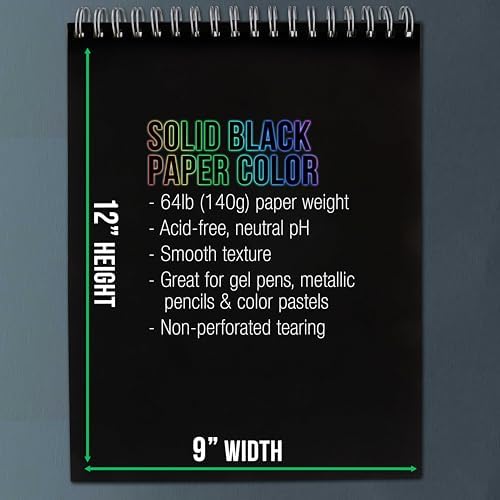 U.S. Art Supply 9x12 Premium Heavy-Weight Black Paper Sketchbook Pad