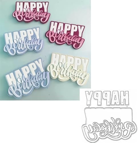 Lapoo Words Cutting Die for Scrapbooking - Durable, Cut Stencils for DIY Scrapbook Photo Album Decorative Paper Card, Card Making Supplies Party Wedding Decorations (Happy Birthday 3.1 x 3 in)