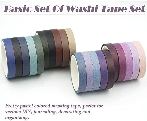 20 Rolls Washi Tape Set - Cool Tones Solid Colour Masking Tape, 197 Feet x 7.5mm Wide, for Journaling, Scrapbooking, Planners, Books & DIY Arts Crafts