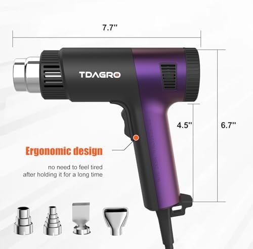 1800W Heat Gun (122℉-1202℉) with 4 Nozzles & Temp Control