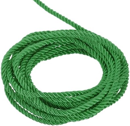 MECCANIXITY Twisted Cord Trim, 5 Yard 5mm 3-Ply Twine Braided Rope Shiny Thread String for Craft Gift Bag Curtain Christmas Decor, Dark Green - 5m