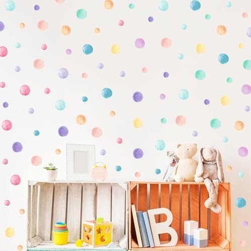 AOWDIAO 153 Pcs Watercolor Polka Dot Wall Decals Peel & Stick Vinyl Dots Stickers for Bedroom, Nursery, Playroom & Classroom Decor
