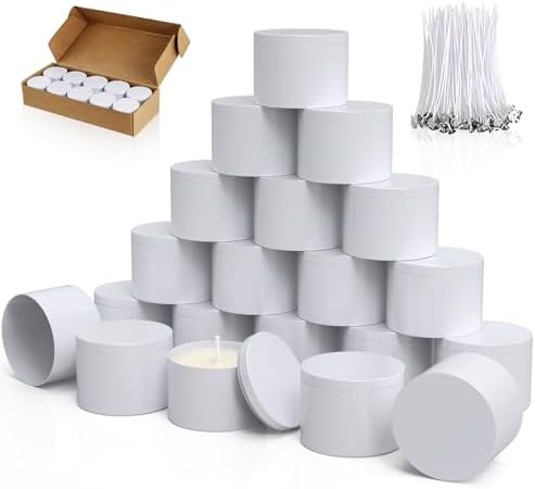 PCREGPAE 8OZ White Candle Tins Cans with Lids and Wicks for Making Candles