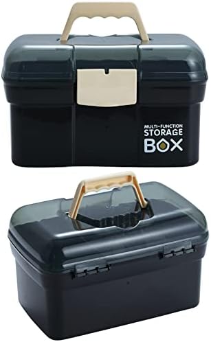 Kinsorcai 11'' Plastic Box Organizer with Removable Tray, Sewing Organizer, Craft & Art Supply Multipurpose Storage Box for Cosmetic (Black)