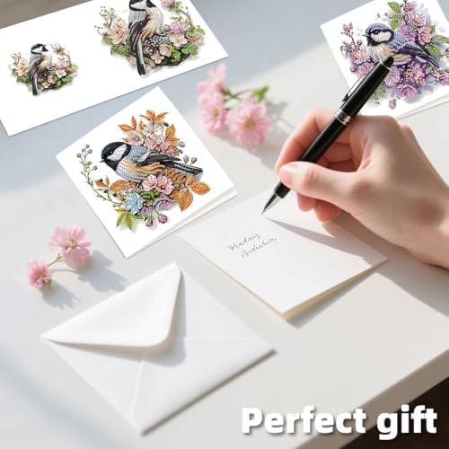 C'eitura 12Pcs Bluebird Diamond Art Painting Greeting Card Kit with Envelopes, DIY Bird Theme Christmas Birthday Thanksgiving Card Making Set, Nature Inspired Handmade Card Craft