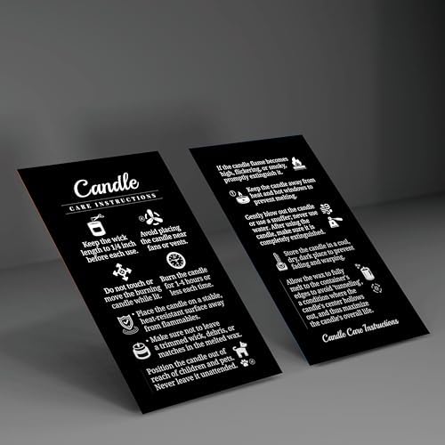 200 pack - Premium Handmade Candle Care Instruction Cards Black 2x3.5 in, Small Business | Soy Bees Wax Melt, Candle Makers, Making Supplies Kit Set, Containers, Jars, Pot, Package