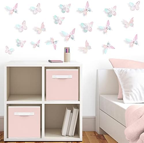 SAOROPEB 3D Butterfly Wall Decor 48 Pcs Laser Pink Butterfly Decorations | 4 Styles 3 Sizes, Birthday Decorations Butterfly Party Decorations Cake Decorations, Removable Stickers