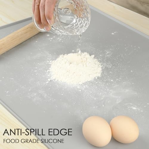 Gray Baking Mat -Food Grade Standard Silicone Mat for Kids Dinner Placemat Reusable Kitchen Countertop Mats Dough Pad with Raised Edges Heat Resistant Mat for Air Fryer (1Pack 23.6'' x 15.7'')