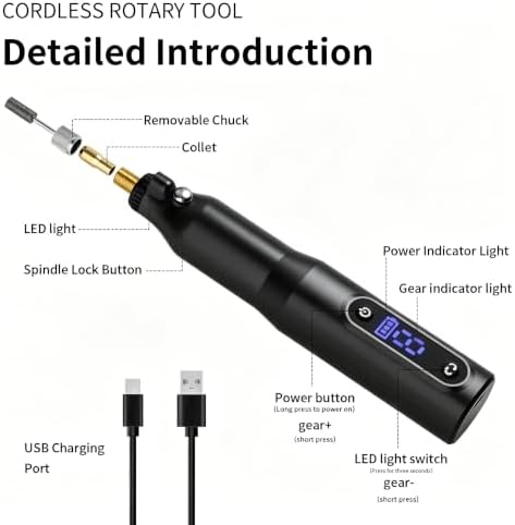 Cordless Rotary Tool Kit - 9-Speed Adjustable with USB Charging | Multi-Purpose Engraving Pen for Sanding, Polishing, Drilling & DIY Crafts | Includes 3D Printing Accessories (Black)