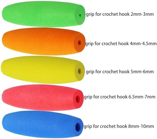 MEYAGO 5PCS Crochet Hook Grips Set Ergonomic Crochet Hook Handle Multi-Size Ergonomic Crochet Hook Handle Attachment - Fits 2mm to 10mm Hooks (Pack of 2)