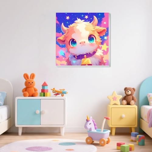 XTCIXAL Paint by Numbers Kit for Kids with Frame, Cow, 8X8 inch