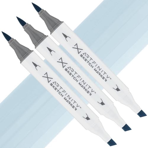Artfinity Sketch Markers - Set of 3 - Pale Grayish Blue B8-2, Vibrant, Professional, Dye-Based Alcohol Markers for Artists, Drawing, Travel, & More