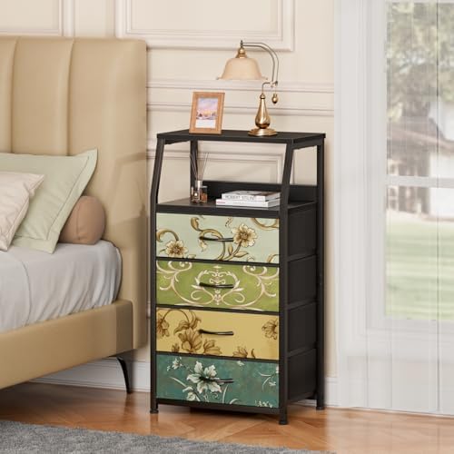 Furnulem Retro Small Dresser for Bedroom, Tall Nightstand with 4 Drawers