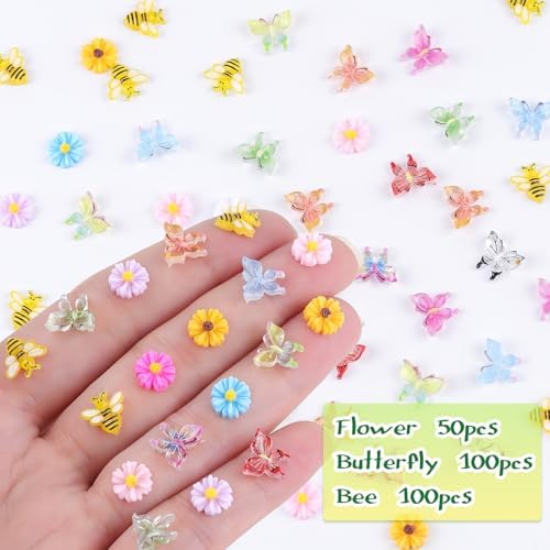 Anboor 250Pcs Mini Resin Butterflies Bees Flowers for Crafts Miniature Resin Animals for Fairy Garden Dollhouse Micro Landscaping