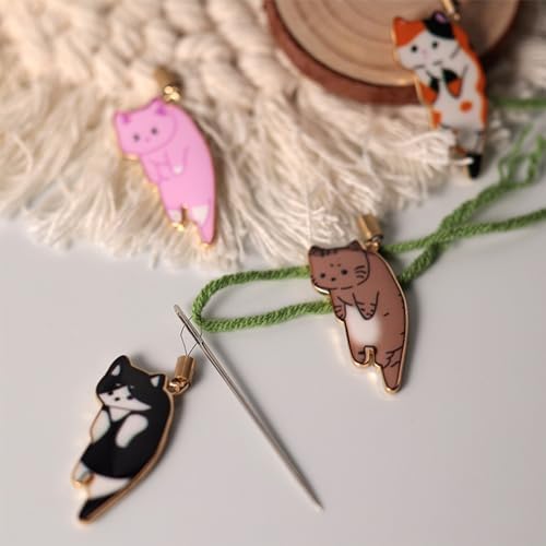 AUNVITO Cat Needle Threader, 6Pcs Adorable Mini Cat Threader, Clothing Embroidery Accessories, DIY Gadget for Sewing Crafting