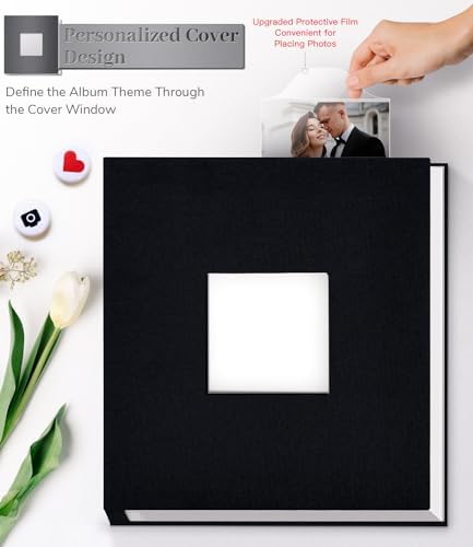 Artfeel Photo Album Self Adhesive Scrapbook Album for 3x5 4x6 5x7 8x10 Pictures,40 Pages Linen Cover with Display Window DIY Photo Book,Ideal Gifts for Family Travel Wedding Baby