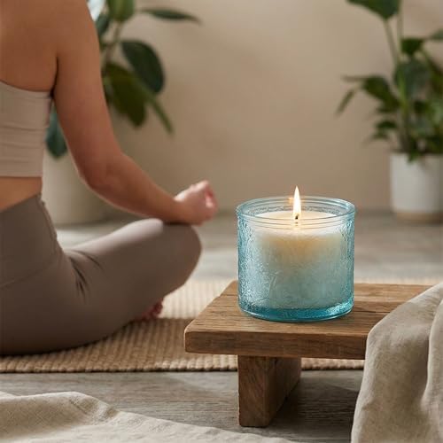 10 oz Blue Mandala Glass Candle Jars with Bamboo Lids, 9 Pack