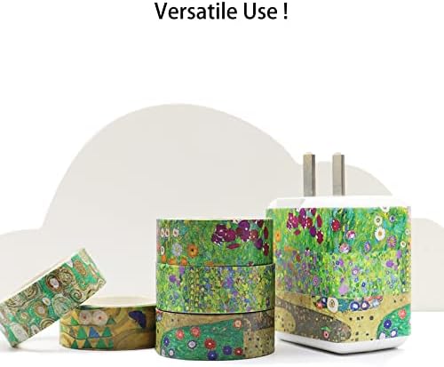 Berkin Arts 12 Rolls Art Floral Designs Washi Tape Set - 15 mm Wide Decorative Adhesive Masking Tape Cloisonnism Colorful Flowers Gustav Klimt Series