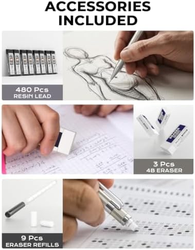 Nicpro 4 Pack Mechanical Pencil 0.7mm, MB1000 Metal Mechanical Pencil Set