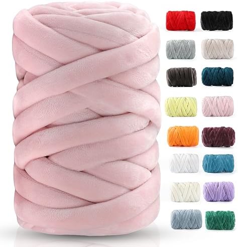 Chunky Yarn for Hand Knitting- Velvet Chenille Tube Yarns- Jumbo Yarns for Blankets, Pet Beds, Machine Washable (0.66 Lb/18.59 Yd), Easy No-Tool Arm Knitting & Crochet Project Yarn (Jade Powder)