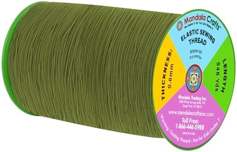 Mandala Crafts 0.6mm Olive Green Shirring Sewing Elastic Thread 546 Yds