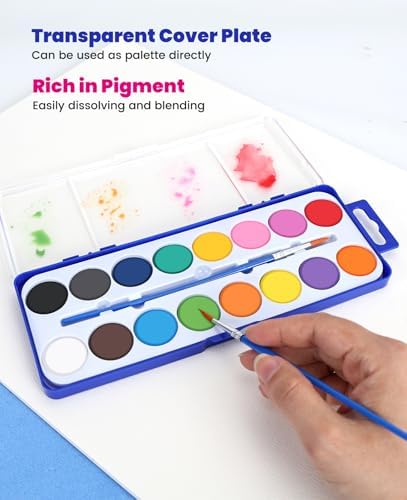 24 Pack Watercolor Paint Set, 16 Colors Watercolor Paint Set Bulk with Paint Brushes, Washable Paint, Art Supplies for Classroom, Parties