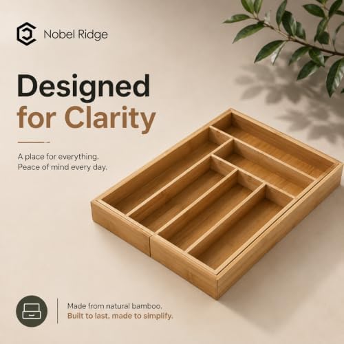 Bamboo Expandable Silverware Drawer Organizer, Utensil Tray