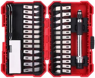 Amazon Basics 29-Piece Precision Hobby Knife Set with Razor-Sharp Blades, Modeling Tools, Anti-Slip Rubber Grip, Black, Silver, Red