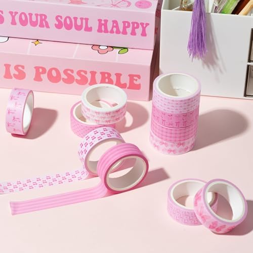 Pink Bow Washi Tape Trendy Cherry Preppy Aesthetic Decorative