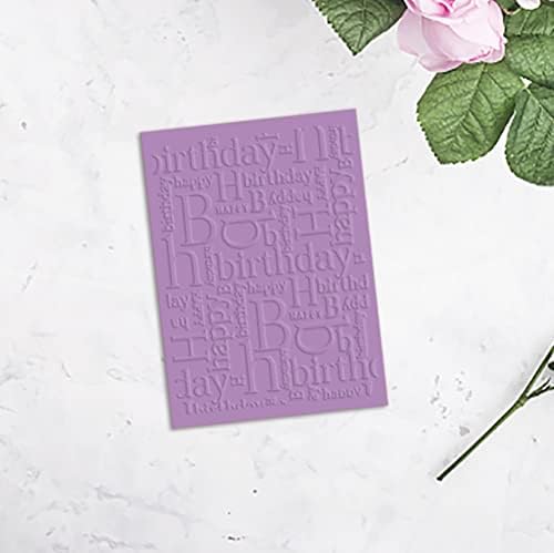 3-D Textured Impressions Background Embossing Folder, Happy Birthday Words Pattern Plastic Embossing Folder Template for Card Making Scrapbooking Paper Craft Album Stamps DIY Décor