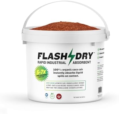 FlashDry Super Spill Absorbent, 5L Bucket with Dispenser Lid, 100% Organic Coco Coir, Landfill Safe, OSHA Approved, Ideal for Absorbing Oil, Paint, Grease in Garages, Kitchens, Janitor Kits