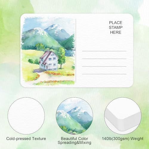 Prudiut 50 Pack Watercolor Postcards, 4x6 Inch, 140Lb Cotton Paper