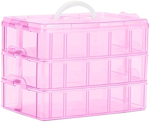 Sooyee Bead Organizer, 3-Tier Craft Storage Container, Pink