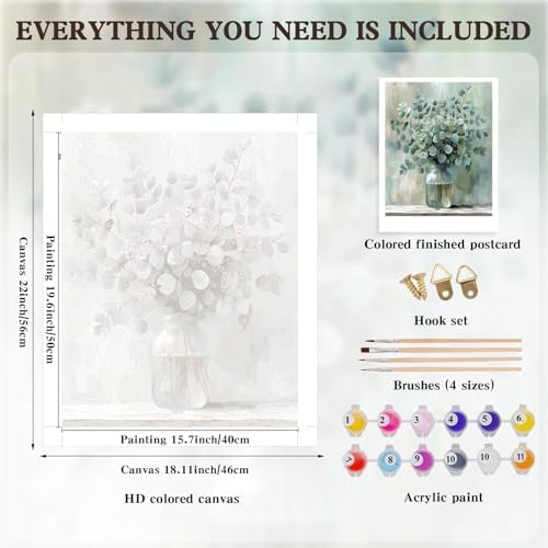 Alptiny Beautiful Eucalyptus Paint by Numbers Kit for Adults Beginner, Vase Plants Paint by Number Kits on Canvas, Flower Oil Painting Kit for Home Decor or Gift - 16x20 Inch